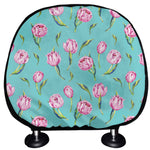 Pink Watercolor Tulip Pattern Print Car Headrest Covers