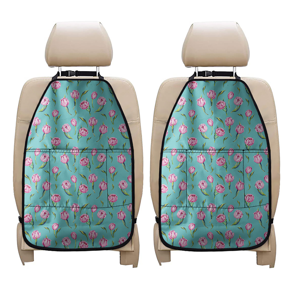 Pink Watercolor Tulip Pattern Print Car Seat Organizers