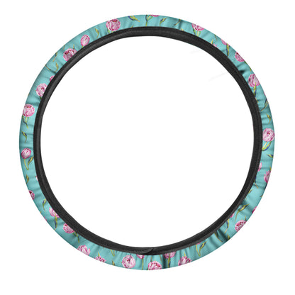 Pink Watercolor Tulip Pattern Print Car Steering Wheel Cover