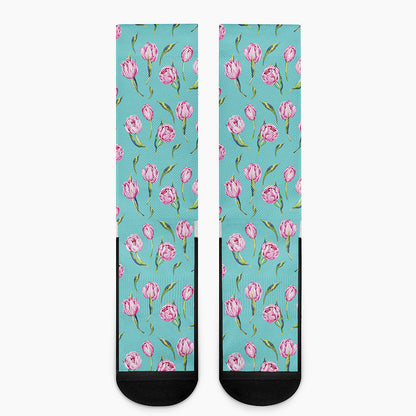 Pink Watercolor Tulip Pattern Print Crew Socks