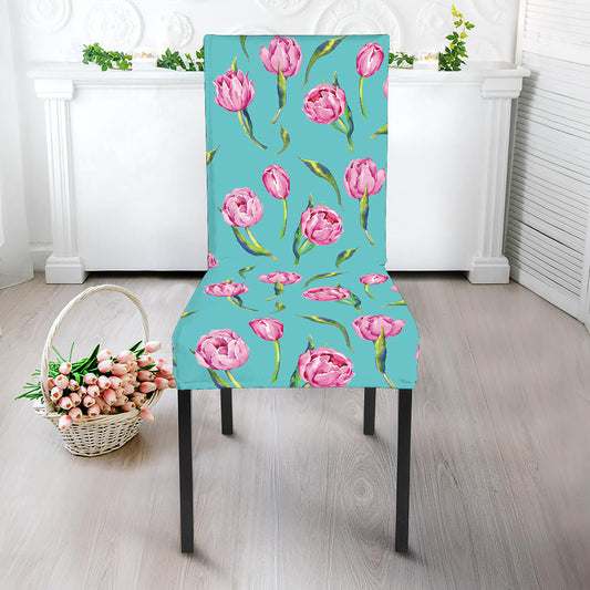 Pink Watercolor Tulip Pattern Print Dining Chair Slipcover