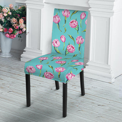 Pink Watercolor Tulip Pattern Print Dining Chair Slipcover