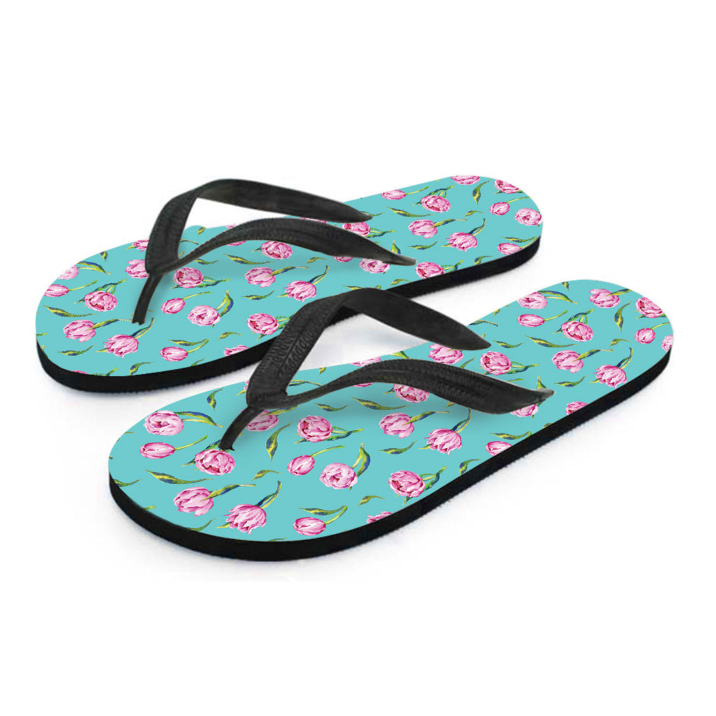 Pink Watercolor Tulip Pattern Print Flip Flops