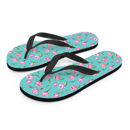 Pink Watercolor Tulip Pattern Print Flip Flops