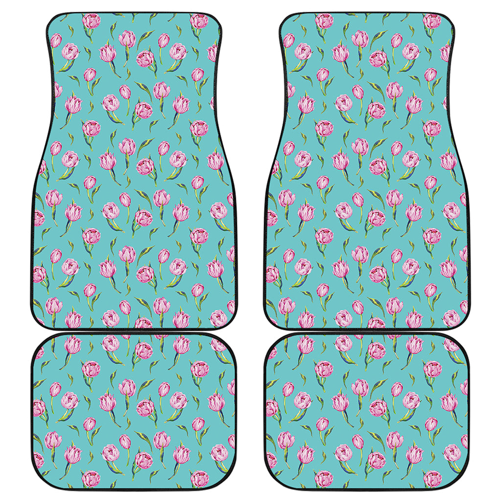 Pink Watercolor Tulip Pattern Print Front and Back Car Floor Mats