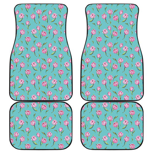 Pink Watercolor Tulip Pattern Print Front and Back Car Floor Mats