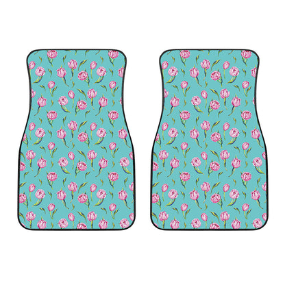 Pink Watercolor Tulip Pattern Print Front Car Floor Mats