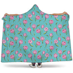 Pink Watercolor Tulip Pattern Print Hooded Blanket