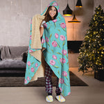 Pink Watercolor Tulip Pattern Print Hooded Blanket