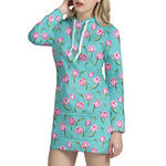 Pink Watercolor Tulip Pattern Print Hoodie Dress