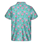 Pink Watercolor Tulip Pattern Print Men's Short Sleeve Shirt
