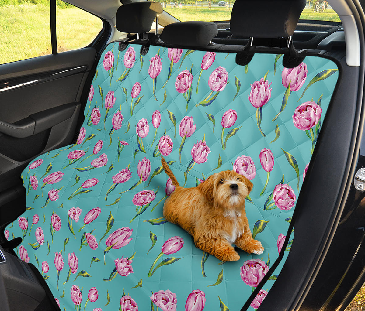 Pink Watercolor Tulip Pattern Print Pet Car Back Seat Cover