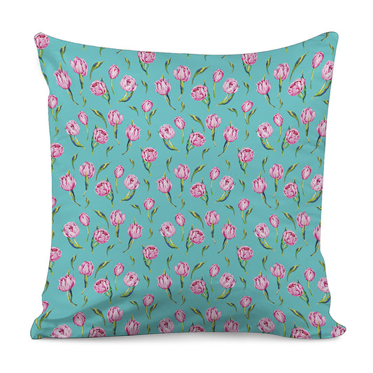Pink Watercolor Tulip Pattern Print Pillow Cover