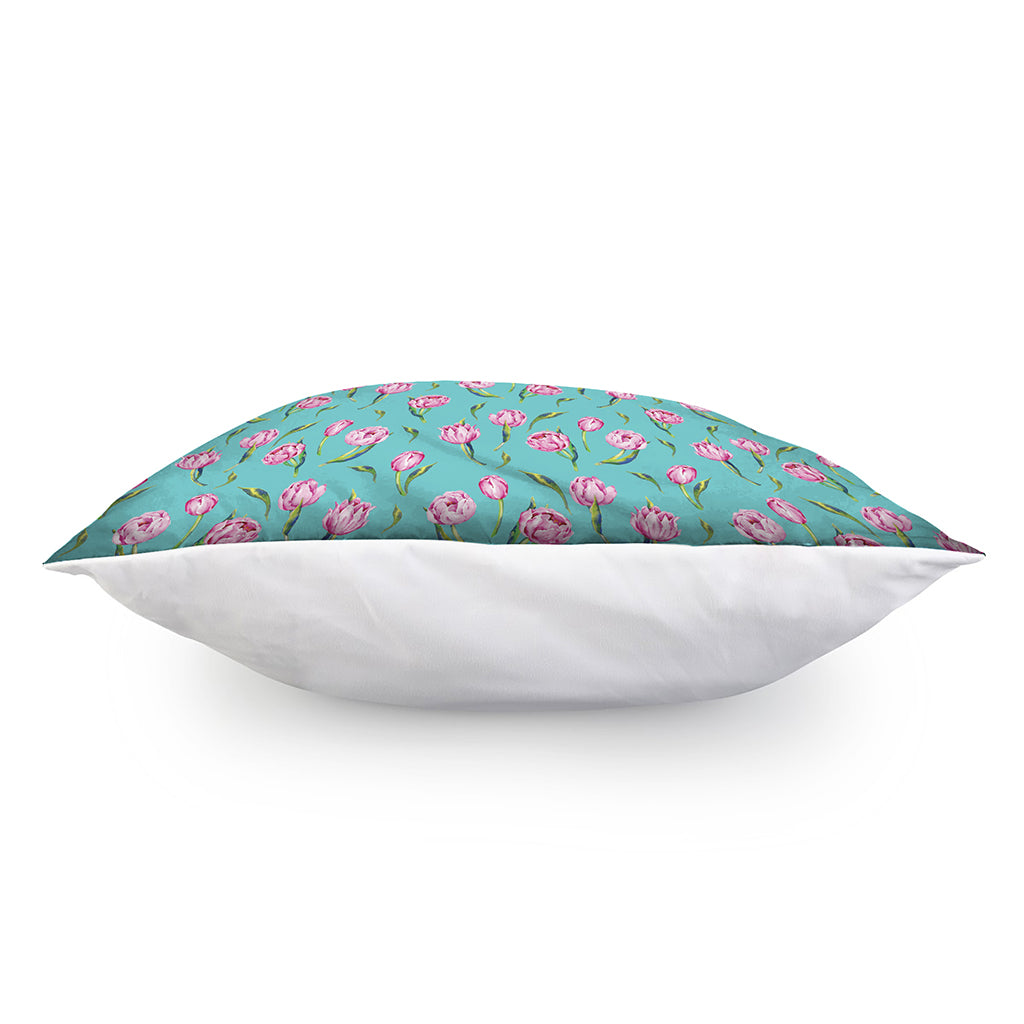 Pink Watercolor Tulip Pattern Print Pillow Cover