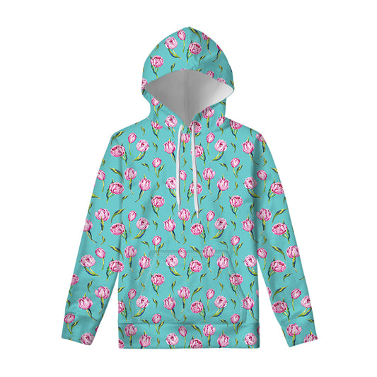Pink Watercolor Tulip Pattern Print Pullover Hoodie