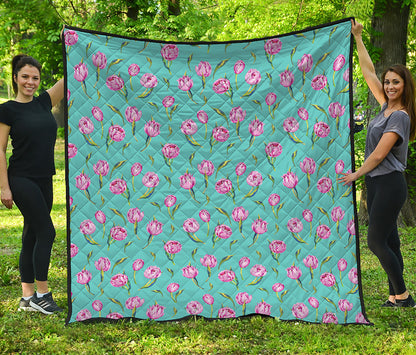 Pink Watercolor Tulip Pattern Print Quilt