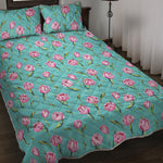 Pink Watercolor Tulip Pattern Print Quilt Bed Set