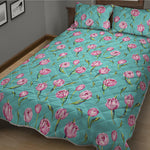 Pink Watercolor Tulip Pattern Print Quilt Bed Set