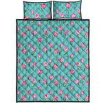 Pink Watercolor Tulip Pattern Print Quilt Bed Set