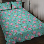 Pink Watercolor Tulip Pattern Print Quilt Bed Set