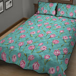 Pink Watercolor Tulip Pattern Print Quilt Bed Set