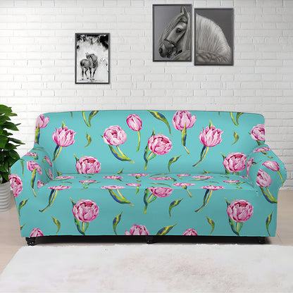 Pink Watercolor Tulip Pattern Print Sofa Cover