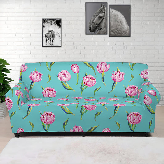 Pink Watercolor Tulip Pattern Print Sofa Cover