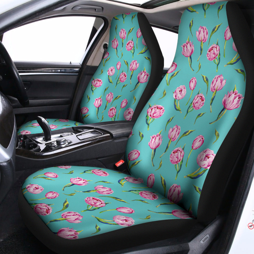 Pink Watercolor Tulip Pattern Print Universal Fit Car Seat Covers
