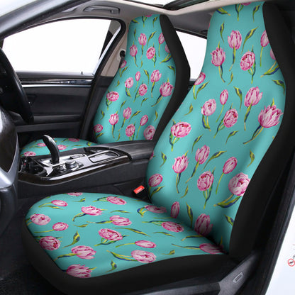 Pink Watercolor Tulip Pattern Print Universal Fit Car Seat Covers