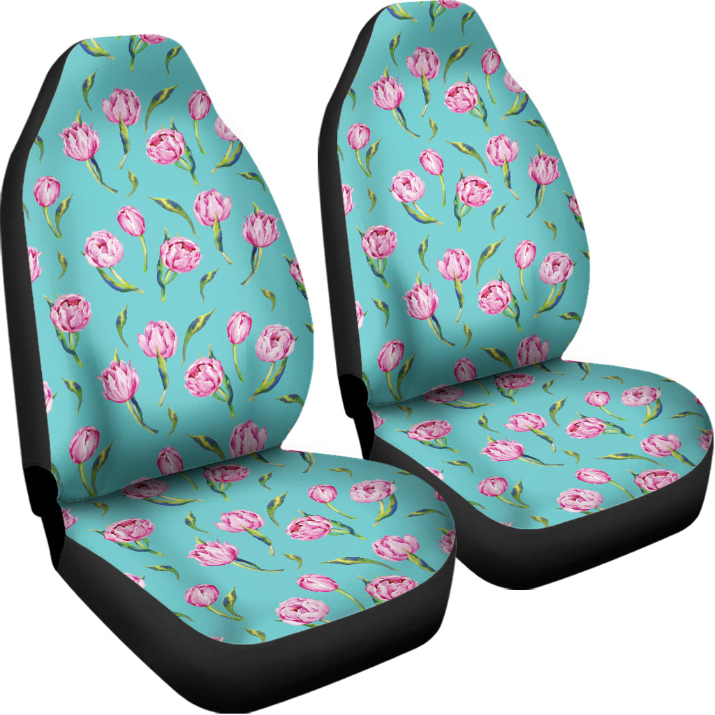 Pink Watercolor Tulip Pattern Print Universal Fit Car Seat Covers