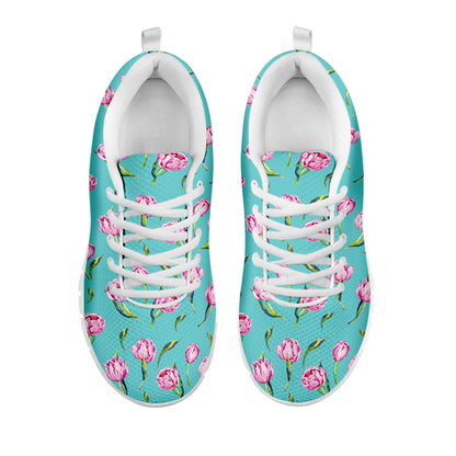 Pink Watercolor Tulip Pattern Print White Sneakers