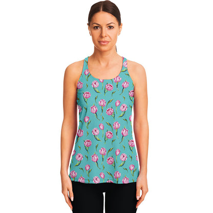 Pink Watercolor Tulip Pattern Print Women's Racerback Tank Top