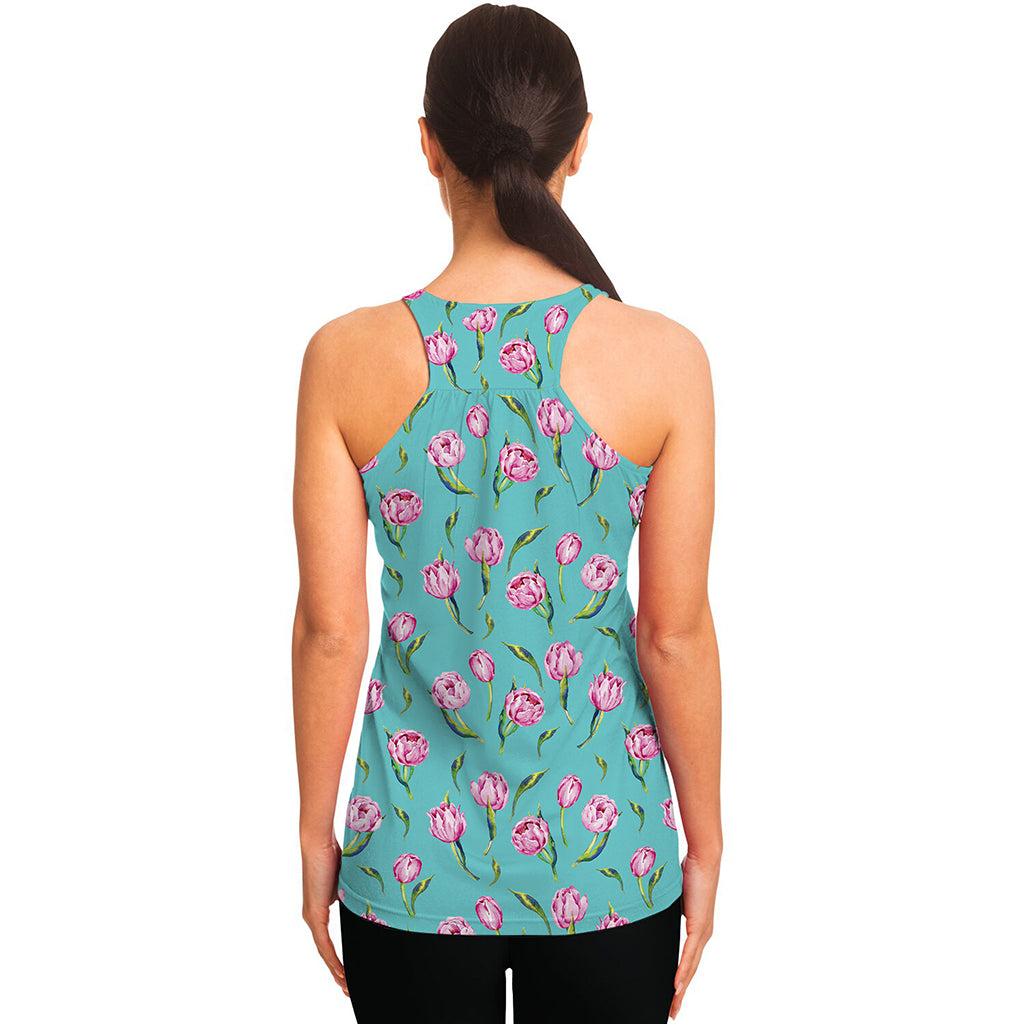 Pink Watercolor Tulip Pattern Print Women's Racerback Tank Top