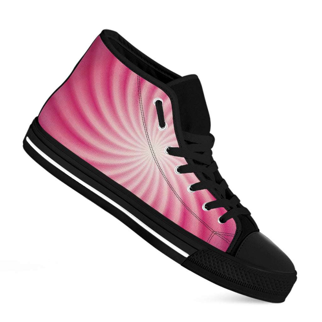 Pink Whirlpool Spiral Print Black High Top Shoes