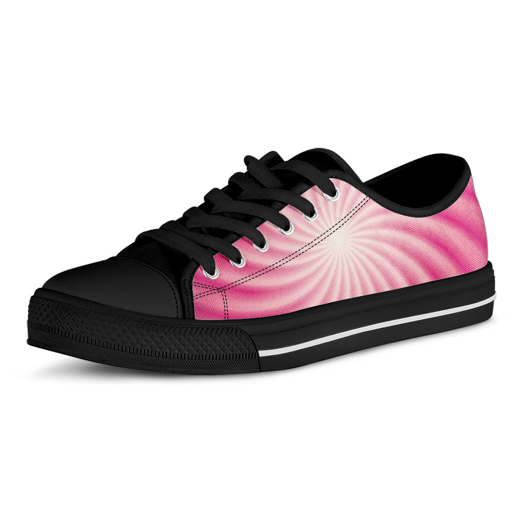 Pink Whirlpool Spiral Print Black Low Top Shoes