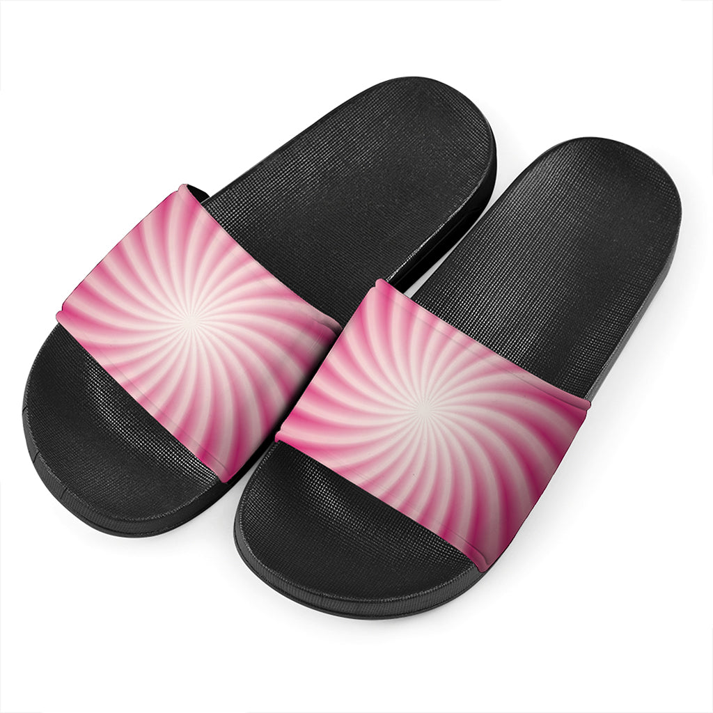 Pink Whirlpool Spiral Print Black Slide Sandals