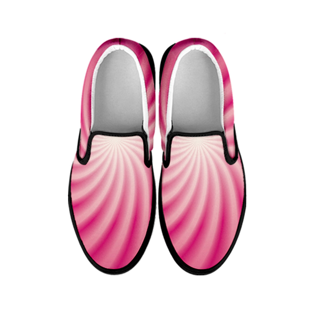Pink Whirlpool Spiral Print Black Slip On Shoes