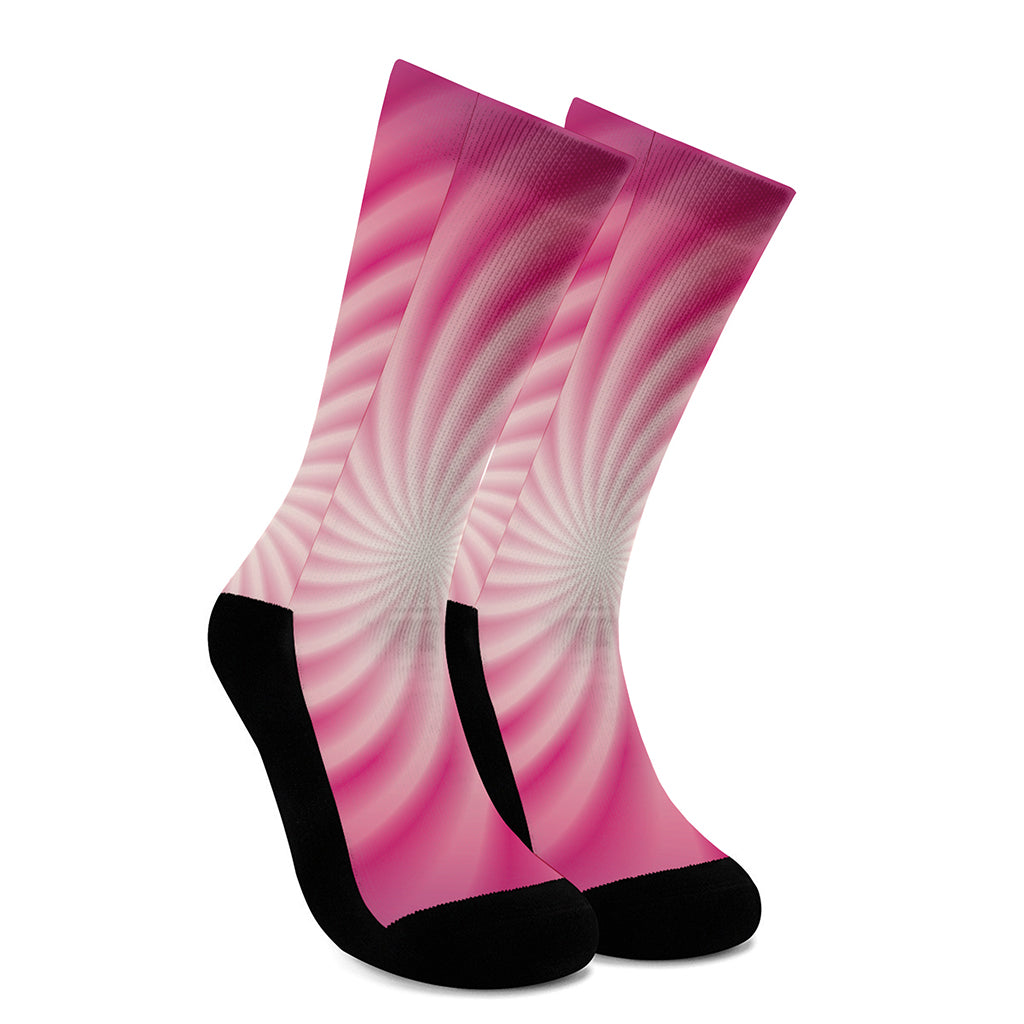 Pink Whirlpool Spiral Print Crew Socks