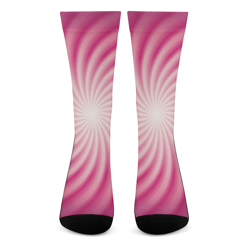 Pink Whirlpool Spiral Print Crew Socks