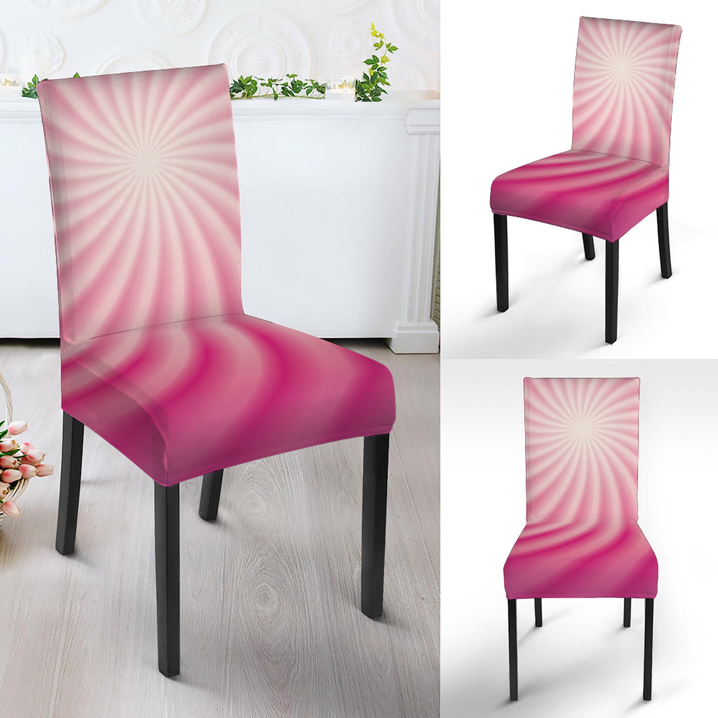 Pink Whirlpool Spiral Print Dining Chair Slipcover