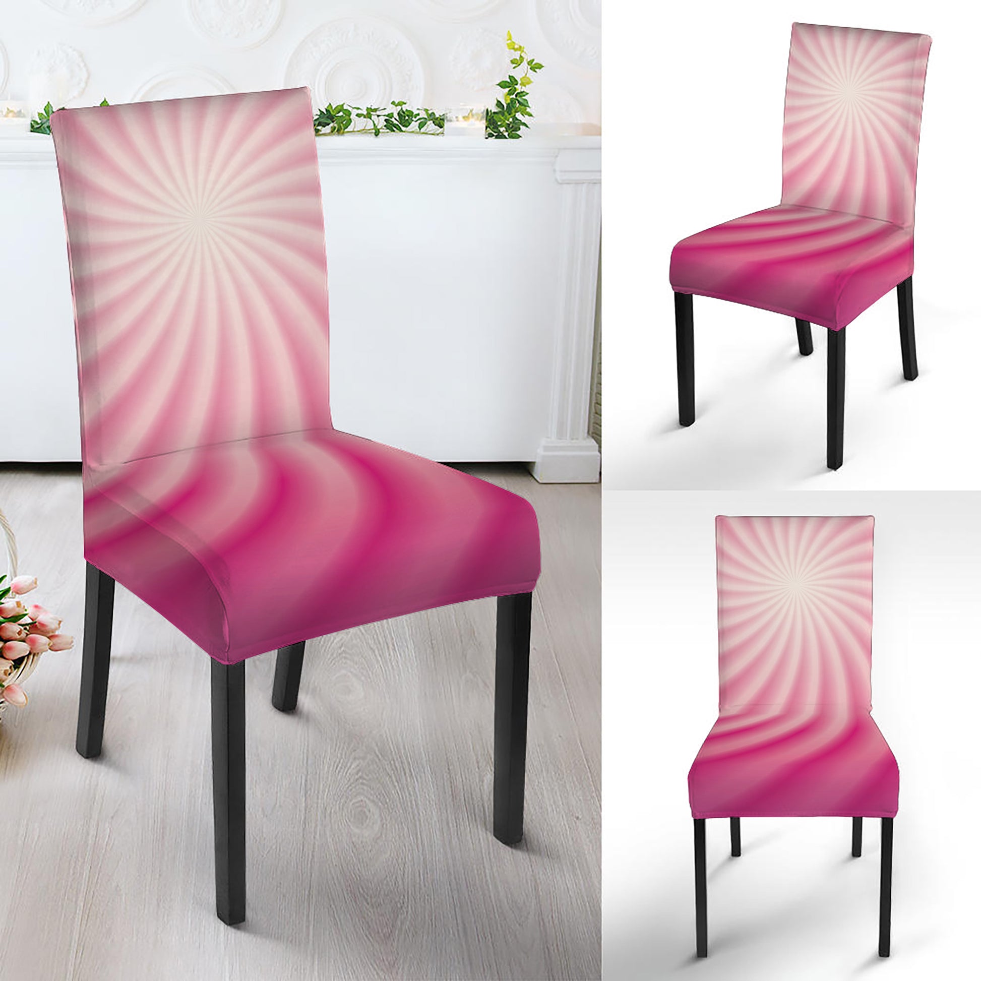 Pink Whirlpool Spiral Print Dining Chair Slipcover