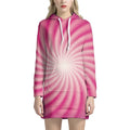 Pink Whirlpool Spiral Print Pullover Hoodie Dress