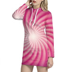 Pink Whirlpool Spiral Print Hoodie Dress