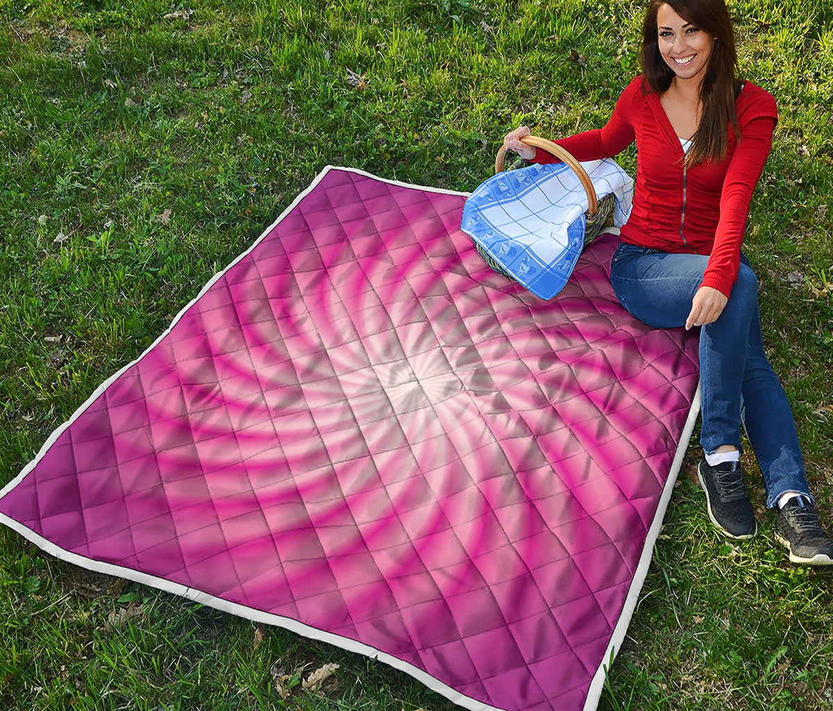 Pink Whirlpool Spiral Print Quilt