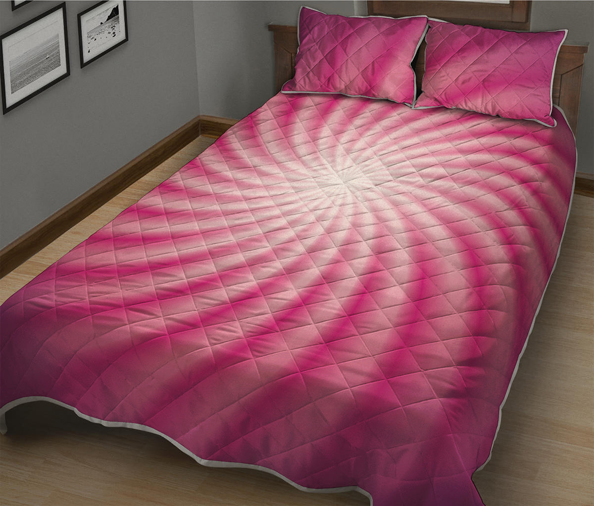 Pink Whirlpool Spiral Print Quilt Bed Set
