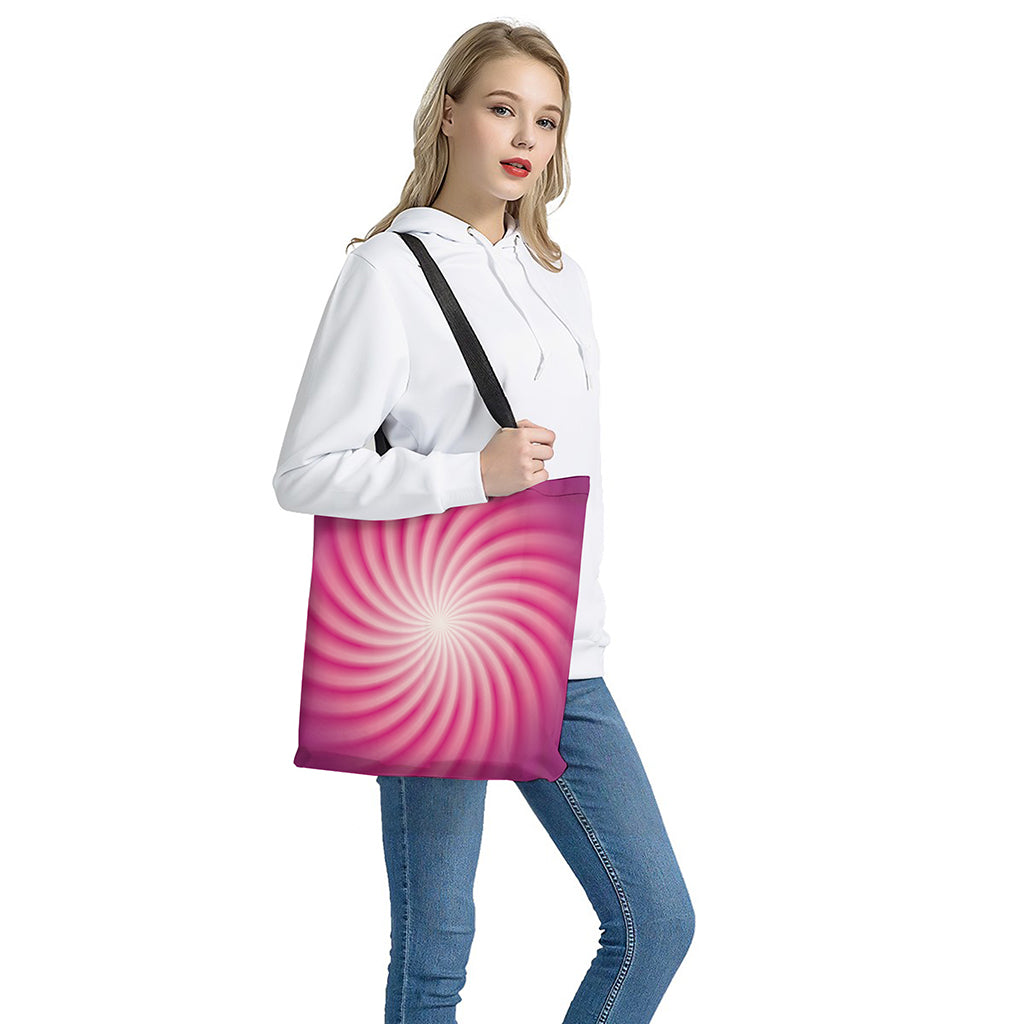 Pink Whirlpool Spiral Print Tote Bag