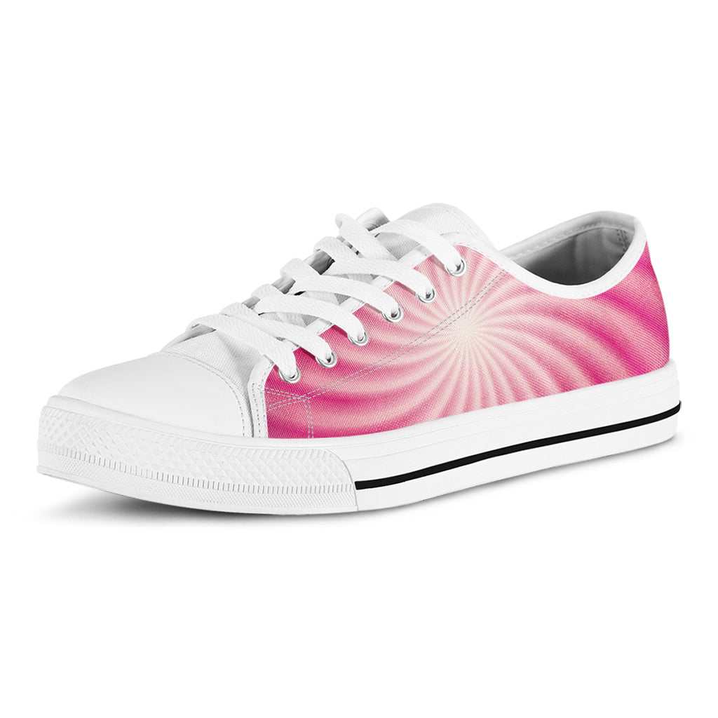Pink Whirlpool Spiral Print White Low Top Shoes