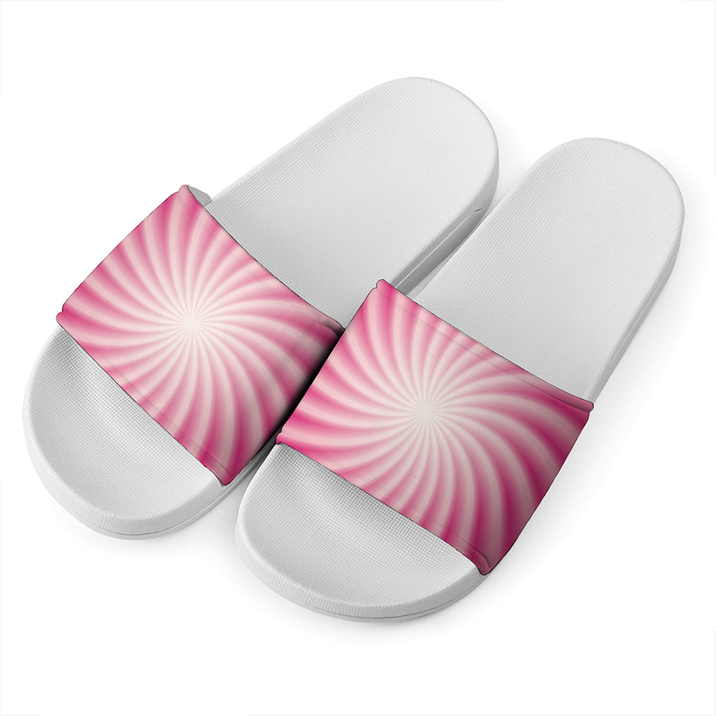 Pink Whirlpool Spiral Print White Slide Sandals