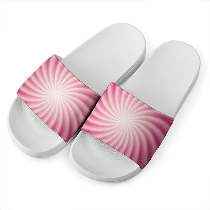Pink Whirlpool Spiral Print White Slide Sandals