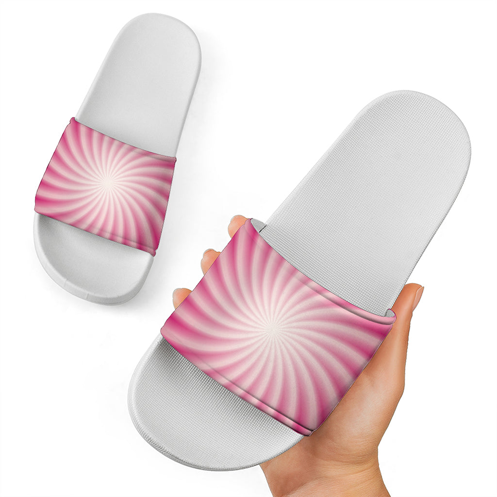 Pink Whirlpool Spiral Print White Slide Sandals